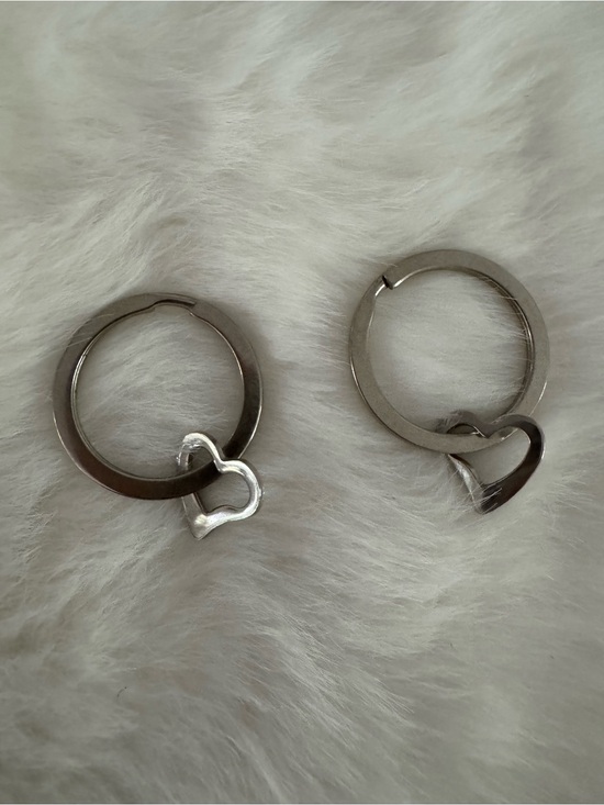 Accessories - Silver Heart Keyring Pair - Minimal Metal Hoops